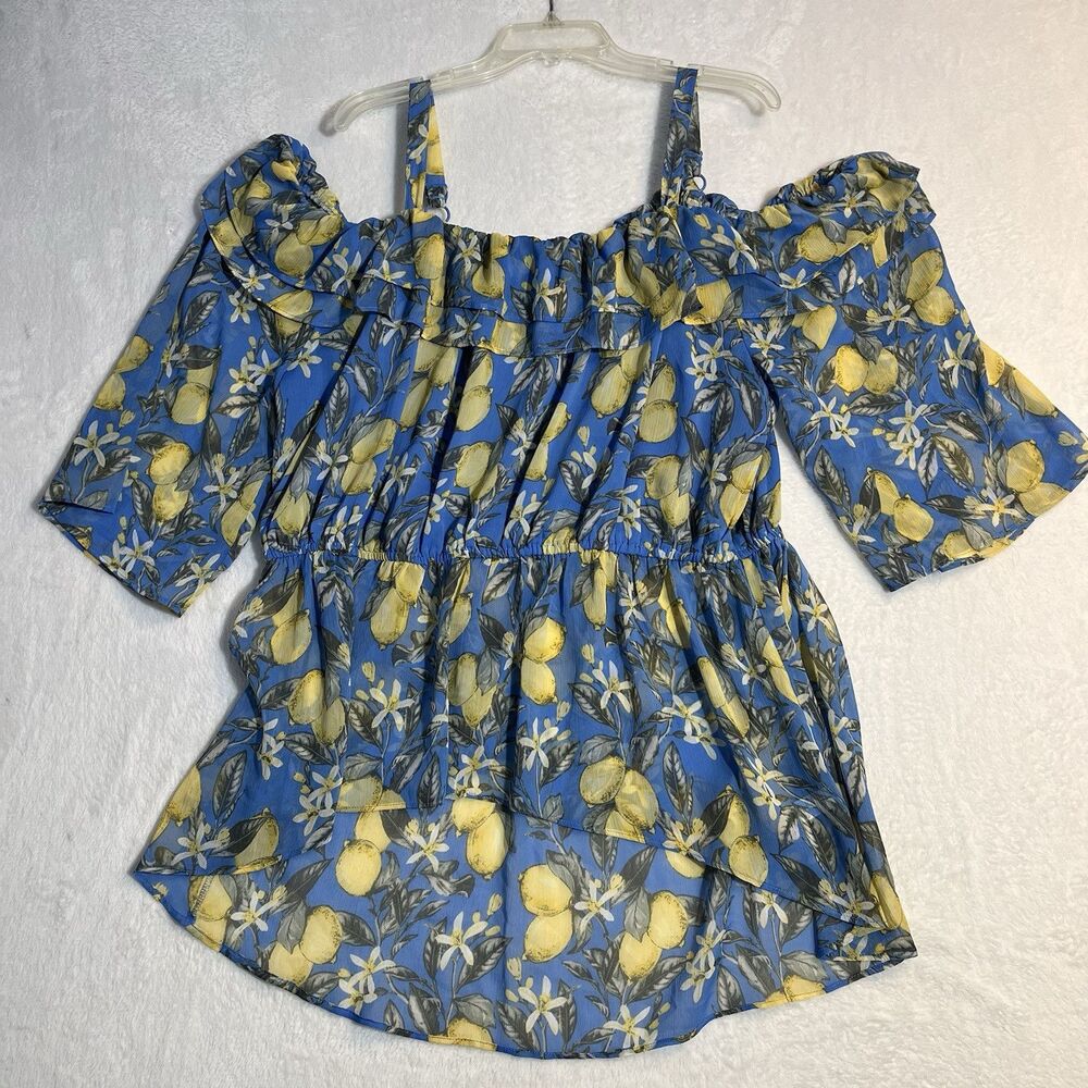 Cato Women’s Shirt Size 22/24 Tunic Off Shoulder Romantic Lemons Babydoll Spring